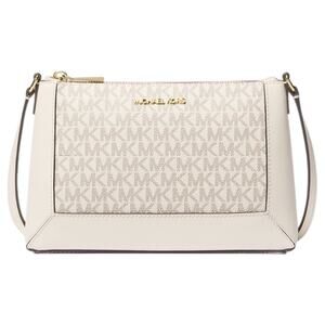 MICHAEL KORS Sallie Medium Signature Logo Crossbody Bag Cream Gold Purse